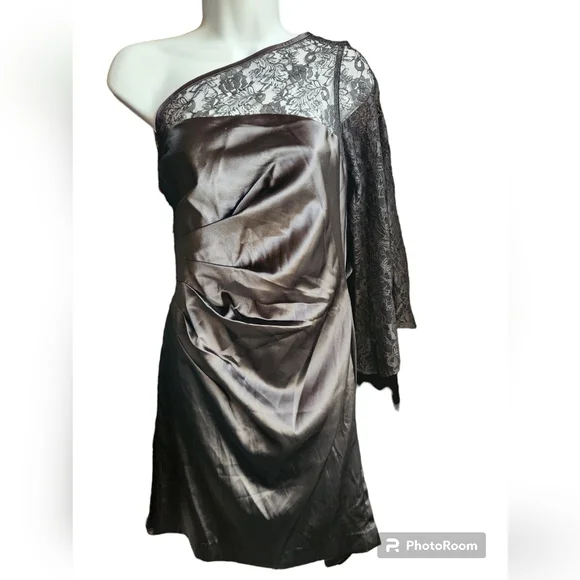 adrianna papell black one shoulder dress Adrianna Papell Stretch Crepe Bow One Shoulder Mermaid Gown